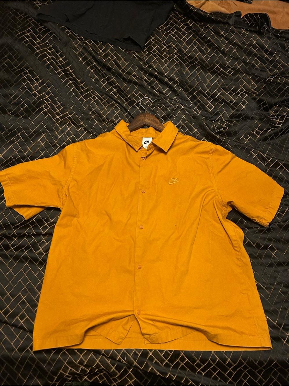 Nike Short-Sleeve Button-Down Shirt in Mustard Yellow